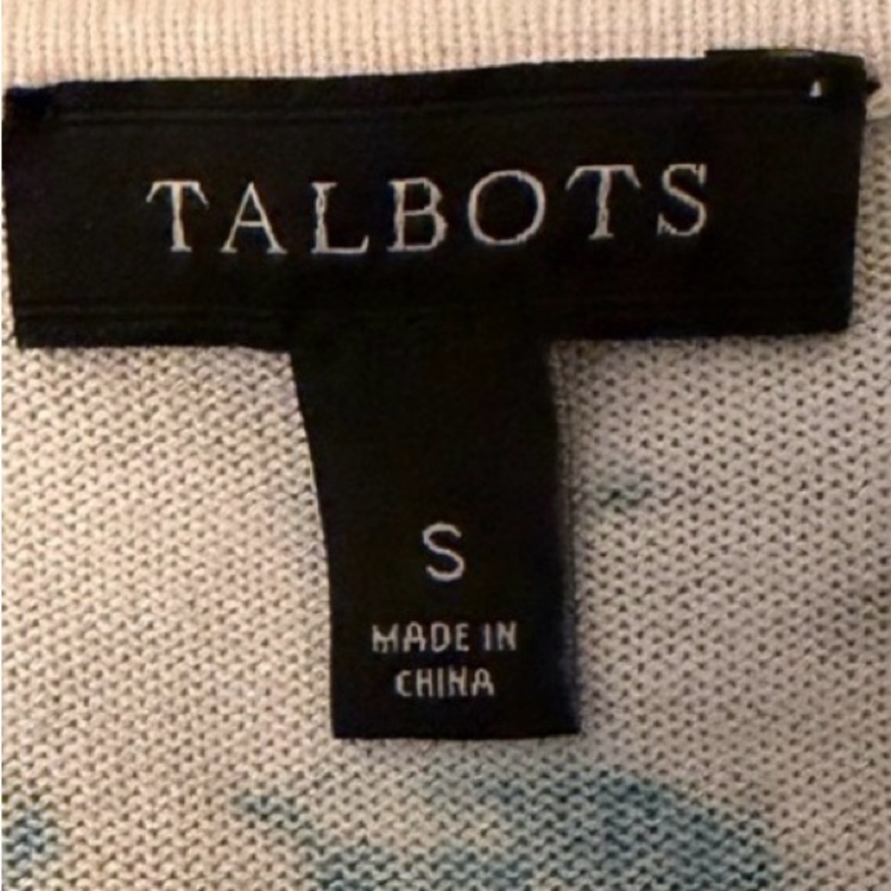 Talbots Floral Cotton Blend Cardigan Small Teal Sage Button Up - Picture 3 of 5